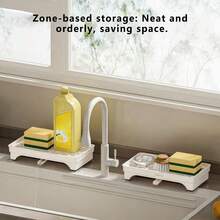 Sink Caddy Multifunctional Sponge Holder Drain Tray Kitchen Sink Organizer With Sucker - White - View 2