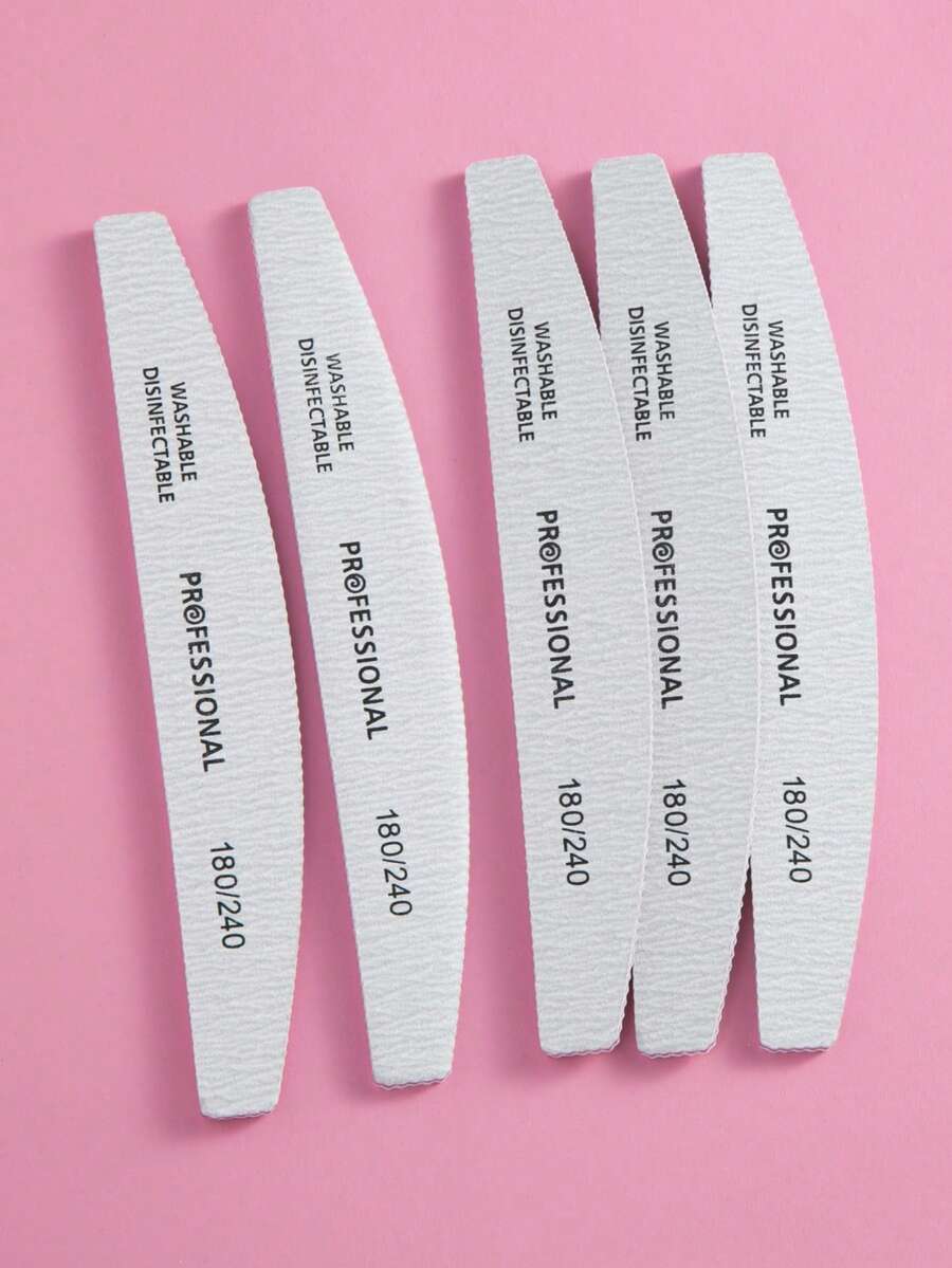 5pcs Professional Crescent Shape Nail Files, 180/240 Grit, Suitable For Nail Salon Nail Buffing Blocks, Nail Files, Sandpaper Boards, Manicure Supplies, Manicure Tools, Nail Art Tools, Nails, Manicure Tools, Nail Extension Tools - Light Grey - View 1