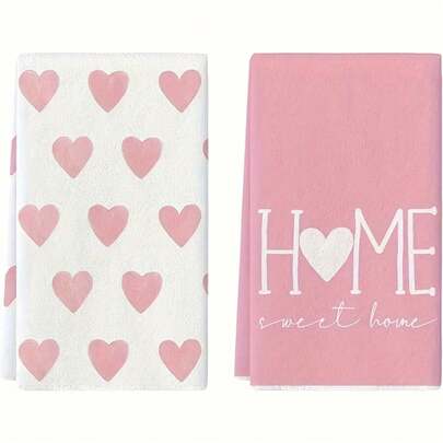 2pcs Heart Print Kitchen Towels, Soft Absorbent Microfiber Dishcloths, Decorative Tea Towel, Suitable For Kitchen Baking And Cooking Cleaning, Machine Washable, Perfect Choice For Home Bathroom Kitchen Decoration Modern Design Quick-Dry Absorbent Breathable Ultra-Soft Polyester Kitchen Towel Dish Towels Hand Towels Tea Towel Bathroom Towel, Durable Fabric Perfect For  Kitchen, Bathroom, Office & Restaurant Decor Holiday Decoration Family Gathering Decor Parties And Seasonal Celebrations Kitchen Gift Festival Gifts Ideal For Spring Decor & Festive Gatherings All-Seasons Universal Perfect Gift Camping, Travel, Home, Daily Life,Birthday, Anniversary, Valentine's Day, Thanksgiving, Christmas, Halloween, Mother's Day, Father's Day, Wedding, New Year Gifts,Back To School Season Graduation Newly Expanded Themed Collections To Meet A Variety Of Styles And Scenar(Single-Sided Patter)