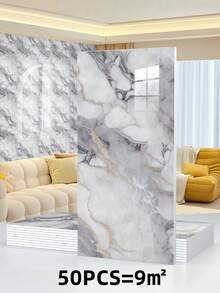 30*60厘米/11.8*23.6英寸防水自粘大理石墙砖，10/20/50片装自粘PVC面板，适用于浴室、厨房和客厅，金色（非真瓷砖） - 彩色 - 查看 15