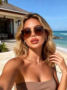 1 Pair Women's Leopard Print Copper Geometric Full Frame Stylish & Design Business Casual Elegant Street Style Basic Eyeglasses, Suitable For Office Attire, Outdoor Activities, Golf, Family Outings, Festivals, Women's Accessories - Multicolor - View 10