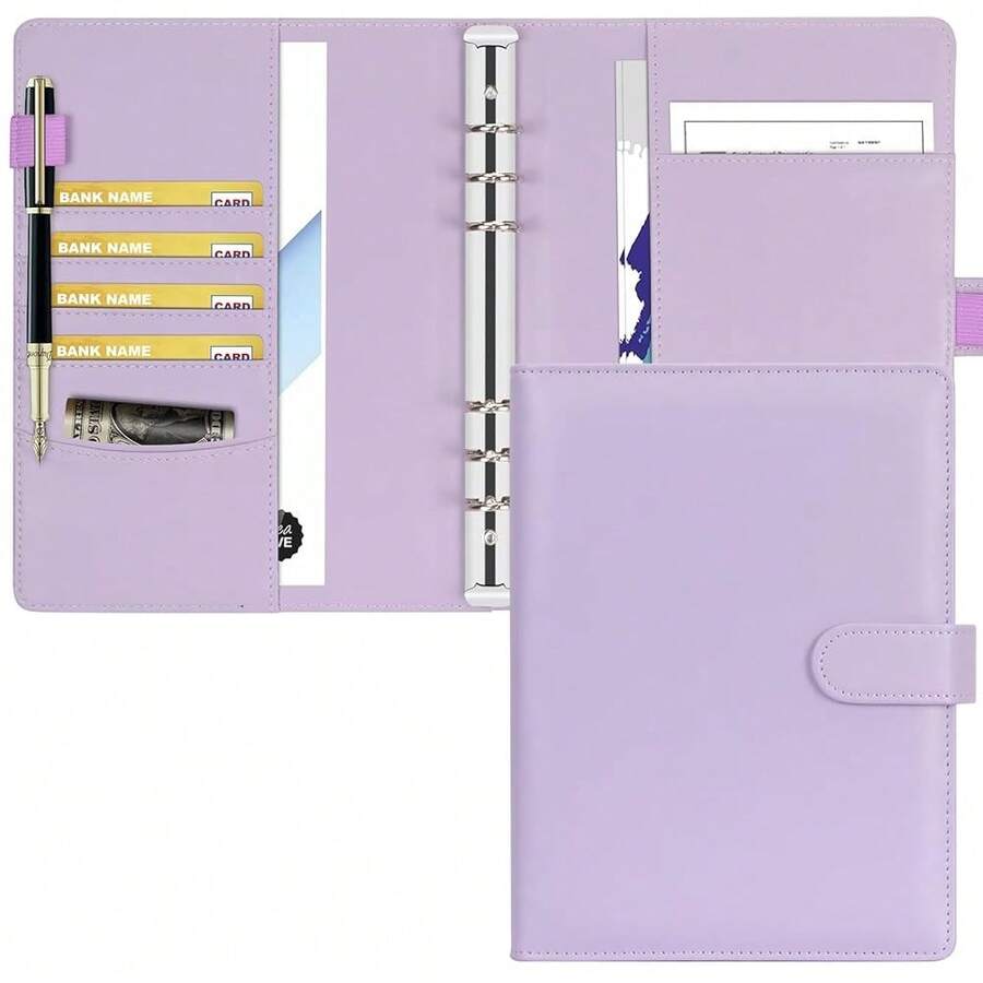 A5 Binder 6 Ring Personal Organizer Planner Binder Cover Makaron Purple Portfolio Folder For Women With Macaron Colors,6 Ring A5 Binder - 馬卡龍紫色 - 查看 1