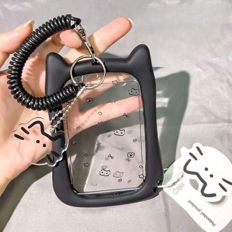 1个透明亚克力证件卡套，硅胶防摔照片卡套，猫咪造型亚克力证件卡套带钥匙扣，返校季