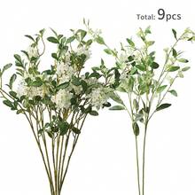 Artificial Flowers With Greenery Stems Faux Plants Indoor Branches For Tall Vase Ultra-Realistic, 9 Pcs Wedding Centerpieces, Home Decor & DIY Bouquets - White - 查看 3