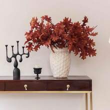 Artificial Fall Oak Tree Leaves Stems 8 PCS, Fall Decorations For Indoor Outdoor Halloween Than1ks 1giving Farmhouse Arrangement Decorations For Front Door Wedding Centerpieces In Autumn - 橡樹葉(橙紅色) - 查看 7
