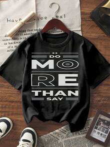 Women's Casual Short Sleeve Graphic Tee Motivational "Do More Than Say" Print Crew Neck Loose Fit T - Shirt Summer Streetwear Fashion Top - 白色 - 查看 1