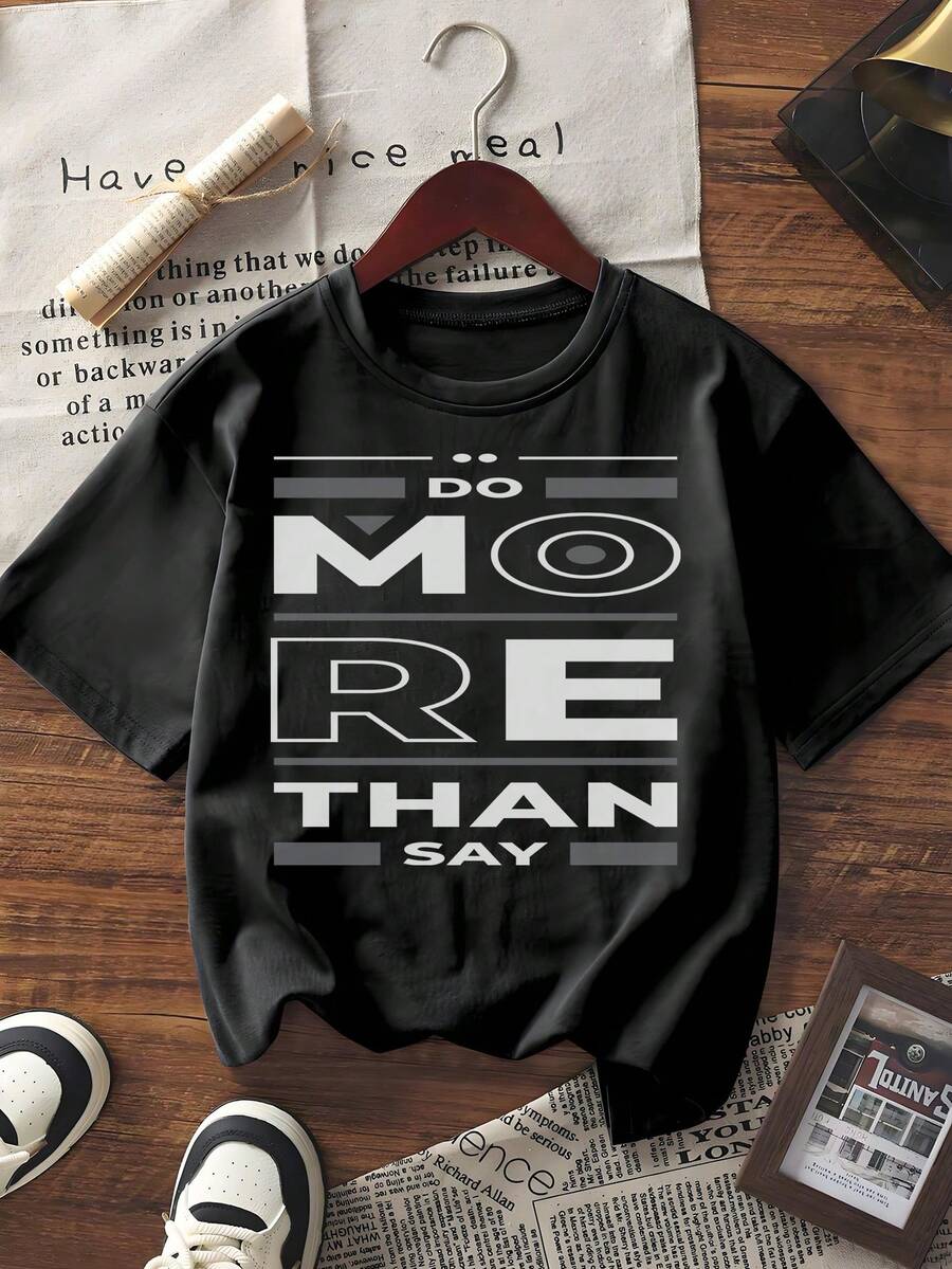 Women's Casual Short Sleeve Graphic Tee Motivational "Do More Than Say" Print Crew Neck Loose Fit T - Shirt Summer Streetwear Fashion Top - 白色 - 查看 1
