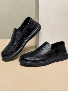 CAMEL CROWN Chaussures décontractées pour hommes, semelle souple, chaussures de mariage  véritable confortables pour le travail et les déplacements, automne/hiver - Noir - Voir 3