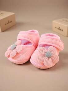 1 Pair Infant Girl Princess Shoes, Vintage Toddler First Walking Shoes, Floral Cute Shoes, Soft Bottom Infant Shoes Suitable For 0-1 Year Old Babies - Pink - View 5