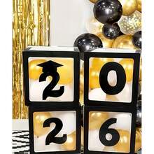 2026届毕业派对装饰 - 4个黑色气球盒，印有“GRAD 2026 So Proud Of You”字样，纸质气球花环，无需用电，不含羽毛，毕业典礼用品 - 彩色 - 查看 19