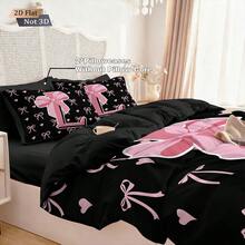 3pcs Bedding Set (1 Duvet Cover + 2 Pillowcases, No Filler), Black Bow & Letter Pattern, Suitable For Daily Use, Festivals, Gifts For Lovers, Friends, Family, Soft, Warm, Skin-Friendly Duvet Cover, Various Sizes, Extra Large Size, Fit For Couples Or Single Bed, Suitable For Boys, Girls, Teenagers Bedroom, Guest Room, Game Room, Vacation Rental And Hotel - 2778+SJT+K - View 7