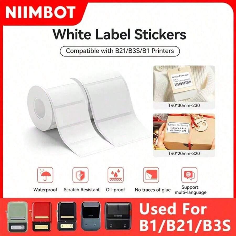 NiiMbot B系列自粘热敏标签,白色透明标签,价格标签,适用于B1/B21/B3S/B31迷你便携式热敏打印机 - 彩色 - 查看 1