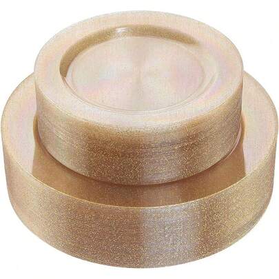 50/25/24/12/1pcs Set Transparent Glitter Gold Plates, Elegant Dessert Plates, Pasta Plates, Pizza Plates, Cake Plates, Salad Plates, 7.5"/10.25" Sizes, Reusable And Easy To Clean, Ideal For Outdoor Parties, Birthdays, Weddings And Holidays