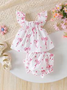 2pcs Baby Girls Cute Fresh Suspender Top + Shorts Set, Casual & Summer Outfit - White - View 3