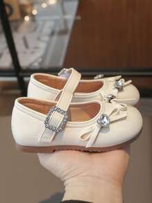婴儿水钻蝴蝶结平底鞋，舒适女童鞋 - 米色 - 查看 5