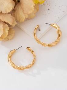 1 par de pendientes de aro dorados huecos de diseño elegante y de lujo con estilo retro clásico para mujeres - Amarillo Oro - Ver 4