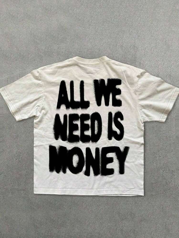 Camiseta de manga corta con estampado de eslogan casual de tamaño estándar para hombres  T2AN - Blanco - Añade 3