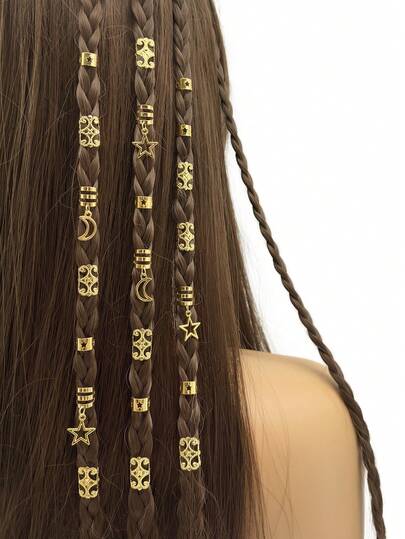 35pcs Stars And Moon Combo Dreadlock Hair Beads Jewelry Hair Rings Accessories Gifts For Girls And Women Dating Parties And Holidays