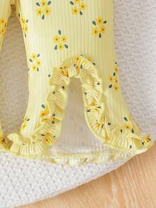 女婴无袖蝴蝶印花连体衣，搭配同款短裤，时尚独特新款 - 黃色 - 查看 9