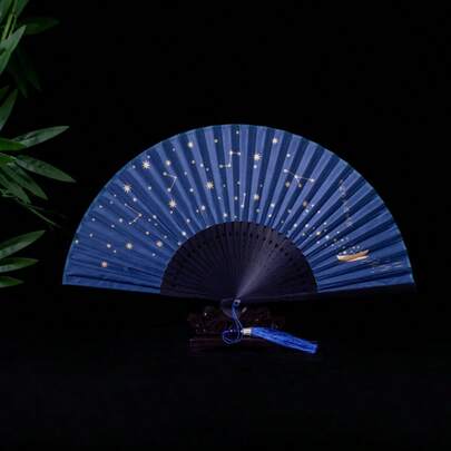 빈티지 스타일 접이식 부채 1개, 가정용 장식 부채 1개, 금도금 빈티지 디자인 휴대용 접이식 부채 1개