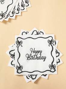 Black Bowknot Theme Party Tableware Set, Disposable Tableware For Bow Birthday Party Decoration,Newborn Baby Party Dining Table Decor,Baby Shower Decoration,Happy Birthday Party Supplies,Disposable Paper Plates,Paper Cups,Paper Napkins,Gender Reveal Decoration,Baby Shower Party Decoration - Black Bow - View 5