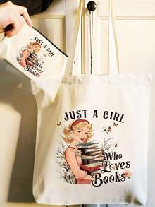 1/5pcs Floral & Book Reading Themed Canvas Zipper Storage Bags Set, Creative "You're Awesome" Motivational Gift, Suitable For Back To School, Graduation, Travel, Birthday, Anniversary, Teacher's Day, Appreciation Gifts For Classmates, Friends, Students And Teachers Makeup Bag - Beige - View 8