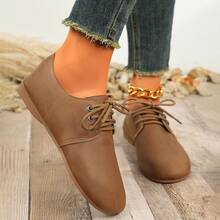 Nuove ballerine stringate con punta rotonda, confortevoli, alla moda, casual, classiche, versatili e con suola morbida - Castano - Visualizzare 11