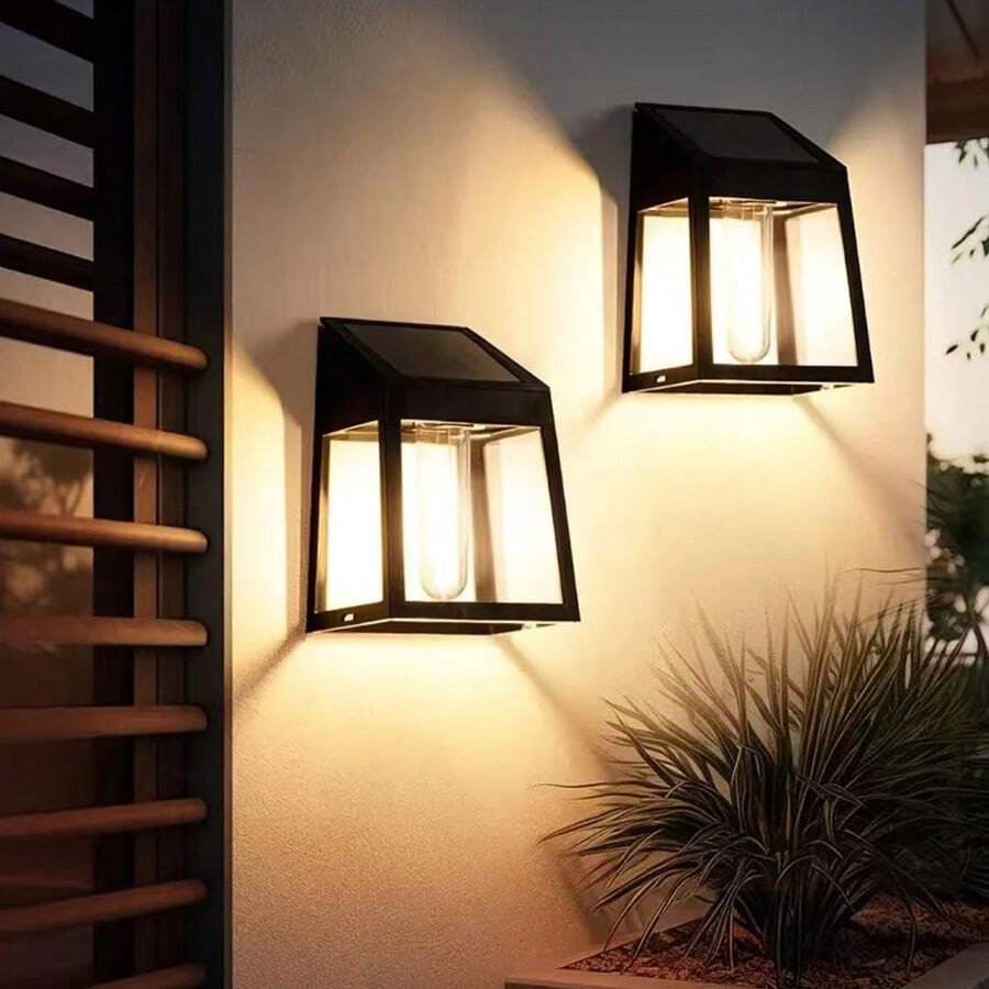 2pcs Tungsten Filament Wall Lamps, 4-Sided Waterproof IP44, Super Bright Transparent Warm Light, Wall Decor Lights, Auto Sensor Light Switch, Suitable For Home Porch, Garage, Deck, Wall Landscape Lighting - Warm White - View 1