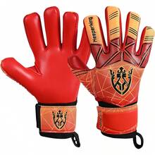 Guantes de portero para adultos, niños, jóvenes, con y sin protección de dedos, guantes de fútbol desmontables, 4 mm, unisex, varios tamaños y colores - Rojo- Entrepierna-Desmontable Protector de dedos - Ver 3