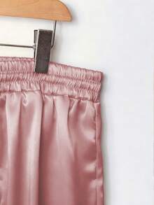 1 pieza Pantalones con cintura de cordón de tela tejida de unicolor, adecuados para vacaciones, regreso a la escuela, fiestas, aeropuerto, escenario y conciertos, otoño/invierno con acabado - Rosa Pálido - Ver 4