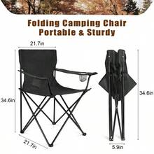 Coliware Outdoor Lightweight Folding Camping Chair, Oversized Oxford Fabric Portable Director Chair For Camping With Carry Bag Cup Holder, Compact 551lb Loading Capacity - Black - 預設 - 查看 5