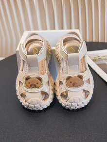 Summer Fashionable And Versatile Children's Sports Sandals. Safety Protection Guaranteed: Closed-Toe Design Protects Little Toes From Bumps And Injuries, Allowing Carefree Running. Adorable Appearance: Soft And Cute Bear Decorations On The Upper, Sure To Captivate Young Kids. - Khaki - View 3