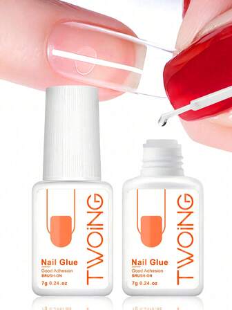 TWOING 2支装7克超强力美甲胶，适用于假指甲片、亚克力指甲、美甲装饰，持久粘合，速干美甲水钻装饰胶