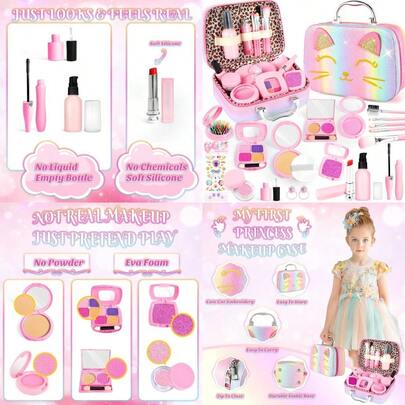 Pretend Makeup For Toddlers Toy Play Makeup Set For 3-5 Toddler Makeup Kit Pretend Cat Toys For Fake Makeup Birthday Gifts Toys For 3 4 5 6 7 8+ Year Old Girls Not Real MakeupFull Of Fun