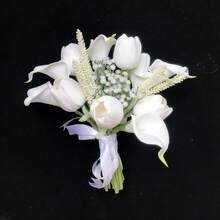 逼真触感马蹄莲婚礼花束，仿真花，适合新娘、伴娘、新娘手捧花、婚礼花艺布置装饰、摄影道具、农舍风婚礼餐桌中心装饰 - 白色C - 查看 11