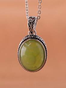 1 pieza Collar con colgante ovalado de piedra falsa, verde - Verde - Ver 8