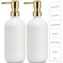GMISUN White Soap Dispenser, 2 Pack Glass Hand Soap Dispensers Bathroom With Gold Pump, 17 Fl Oz Dish Soap Dispenser Set For Kitchen, Refillable Modern Liquid Soap And Lotion Dispensers Bottle - 白瓶+金泵 - 查看 1