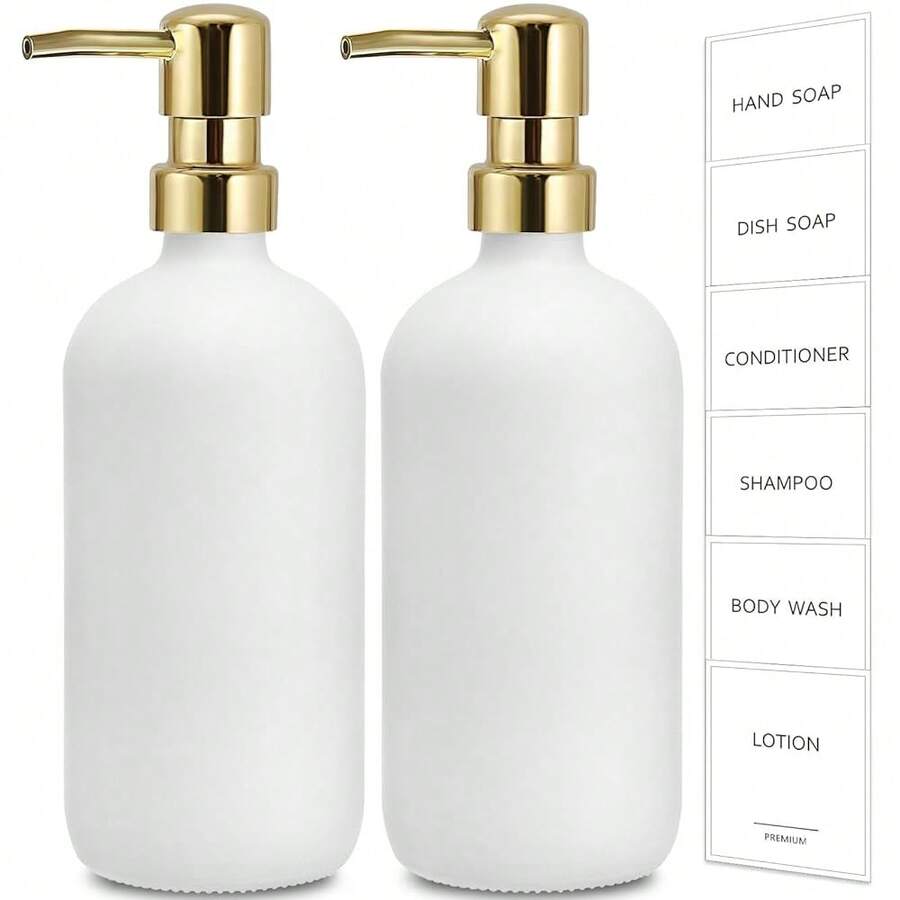 GMISUN White Soap Dispenser, 2 Pack Glass Hand Soap Dispensers Bathroom With Gold Pump, 17 Fl Oz Dish Soap Dispenser Set For Kitchen, Refillable Modern Liquid Soap And Lotion Dispensers Bottle - 白瓶+金泵 - 查看 1