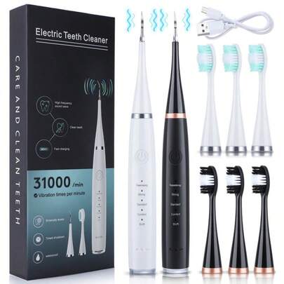 Electric Toothbrush Set, Handheld Portable Ultrasonic Teeth Cleaner, Teeth Whitening Device, Electric Dental Floss, Includes 3 Gentle Brush Heads, 500mAh Rechargeable, Multi-Functional Teeth Cleaning & Beauty Tool