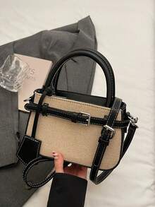 Dedoo Casual Contrast Color Textured Versatile Commuter Retro Handbag, Metal Clasp Closure, For Women - Black - View 8