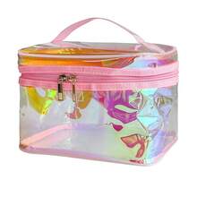 Waterproof Holographic Red PVC Makeup Bag With Handle - 8.66 * 5.51 * 5.51 Inch Travel Cosmetic Organizer For Women Men Toiletry Pouch (Holographic Red-L) - 全像紅-L - 查看 1