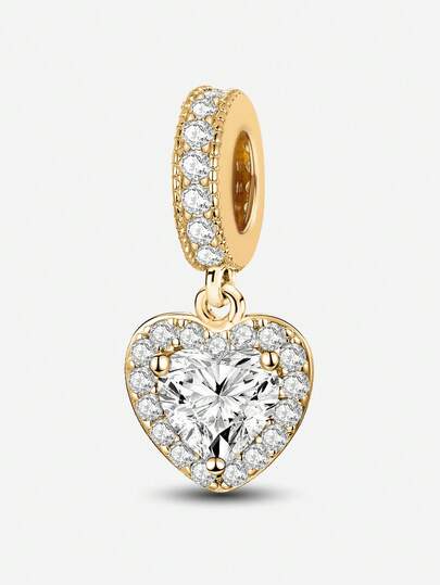 1pc Fashionable Sparkling Heart Shaped Beaded Pendant, Suitable For Women Bracelet, Bangle DIY Jewelry Making And Daily Accessories, Suitable For Girls Wearing