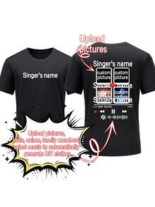 A Custom-Made Men's T-Shirt Top With Customized Text, Patterns And Music Barcode. You Can Scan And Play The Music Using The Mobile Music Software App. Suitable For Daily Wear As A Summer T-Shirt Or As A Gift. Valentine's Day - Black - View 1