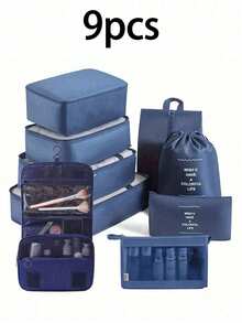 7pcs/Set Travel Packing Cubes Set, Multi-Functional Organizer Bags, Large Capacity Zipper Bags, Handheld Travel Bag, Organizer Pouch, Mesh Bag, Cosmetic Bag, Shoe Bag, Bottle Sleeve, Drawstring Bag, Suitable For Clothes, Underwear, Cosmetics, Toiletries