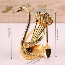 Teaspoon Set, Including 6 Stainless Steel Spoons & 1 Swan Base, Creative Swan-Shaped Teaspoon For Dessert, Tea, Kitchen Cutlery & Tableware Supplies, Spoon Set - Silver - View 3