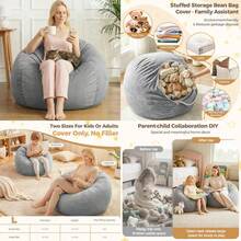 Stuffed Animal Storage Bean Bag Chair Cover For Adults No Filler Soft Comfy Velvet Beanbag Chair Cover Machine Washable Adults Bean Bag Chair With Handle For Living Room Bedroom Dark Gray#Xianjia 2026 - 深灰色 - 查看 1