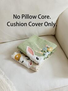 1件复活节绿色兔子与野花刺绣抱枕套，春季花卉抱枕套，适合室内装饰，春夏装饰枕套，不含枕芯 - 綠色 - 查看 3