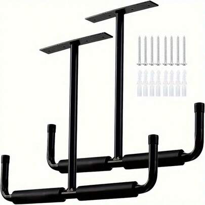 2pcs Metal Garage Storage Hook Rack, (only Racks Are Sold) Wall/ Ceiling Installation, Heavy Duty Practical Hook, Ladder Hook, Suitable For Hanging Hoses, Wood, And Other Bulky Items, For Garden Garage Warehouse Workshop