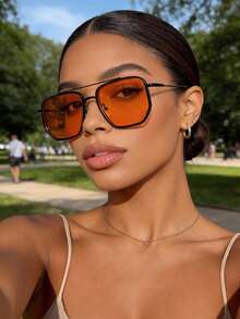 1pc Women's Aviator Frame Classic Fashion Y2K Style, Suitable For Outdoor Daily Driving, Camping, Music Festivals And Other Occasions - Multicolor - View 2