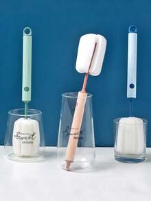 Replaceable Sponge Bottle Brush With Long Handle - Suitable For Cups, Mugs And Glasses | Soft Detachable Brush Head, Ideal Kitchen Cleaning Tool And Christmas Gift - Multicolor - View 3
